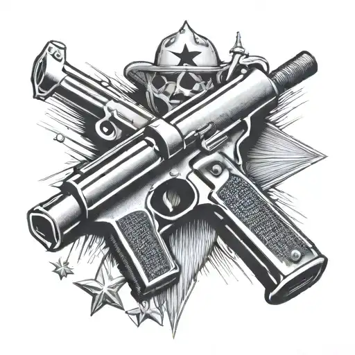 sledge hammer and a gun cross crossed with LONE STAR on top  tattoo design idea