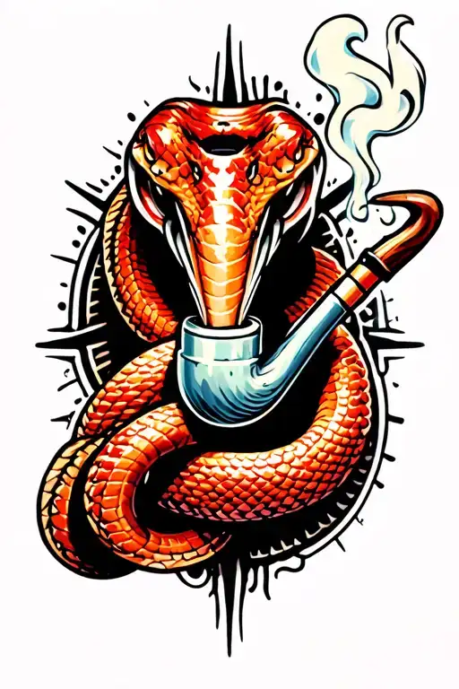 snake smoking pipe tattoo design idea