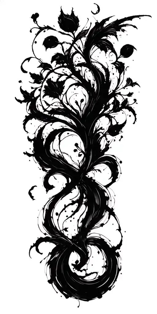 High contrast brush-like strokes dark aesthetic surrealist gothic blackwork otherworldly ornamental abstract sigilism tattoo design idea