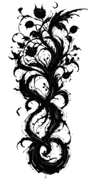 High contrast brush-like strokes dark aesthetic surrealist gothic blackwork otherworldly ornamental abstract sigilism tattoo design idea