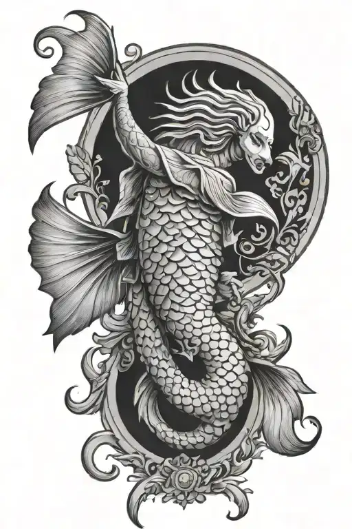 angel with arowana  theme sleeve tattoo design idea