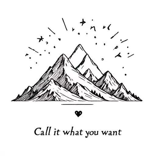 A mountain with the themes of balance, self-love, and individuality. Contains the text "Call it what you want" tattoo design idea