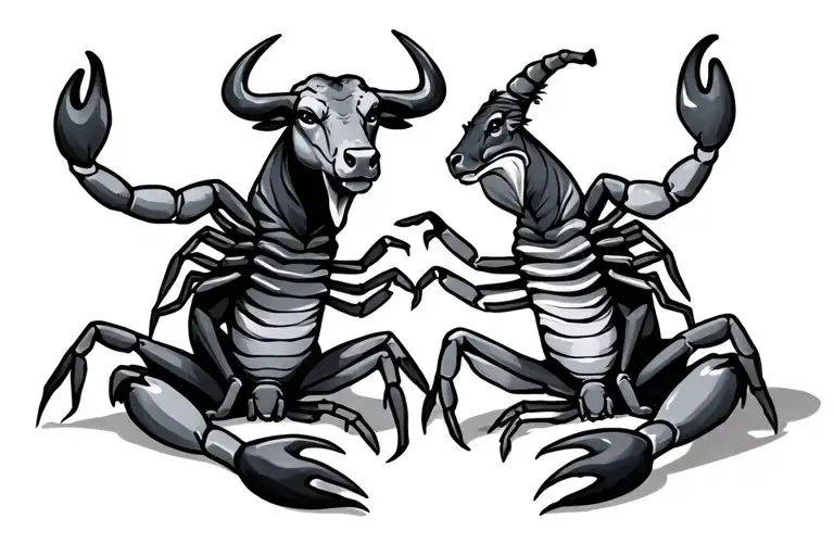 scorpion & bull best friends sitting tattoo design idea