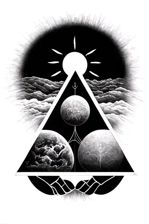 A Triangle which connects three aspects of my life Health, Mind and Personality and a sun place above it.  tattoo design idea