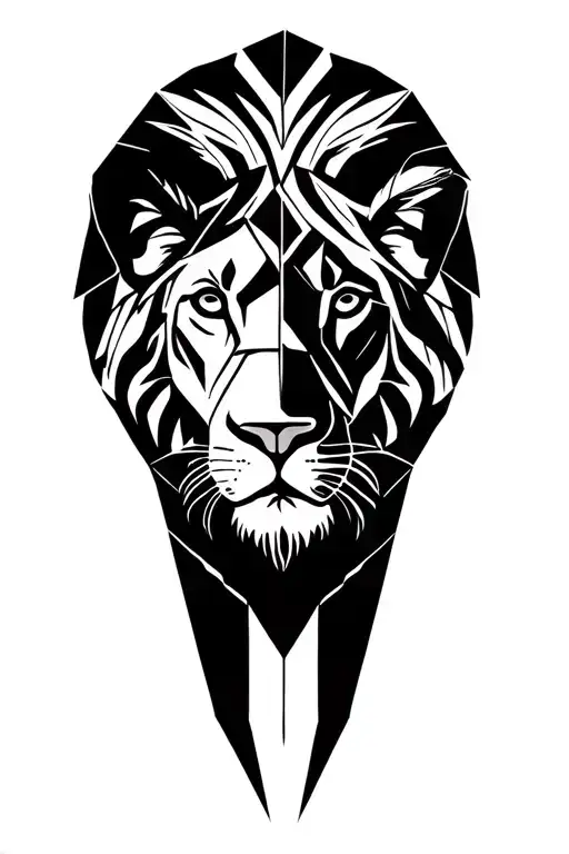 lion, cubs + tree tattoo design idea