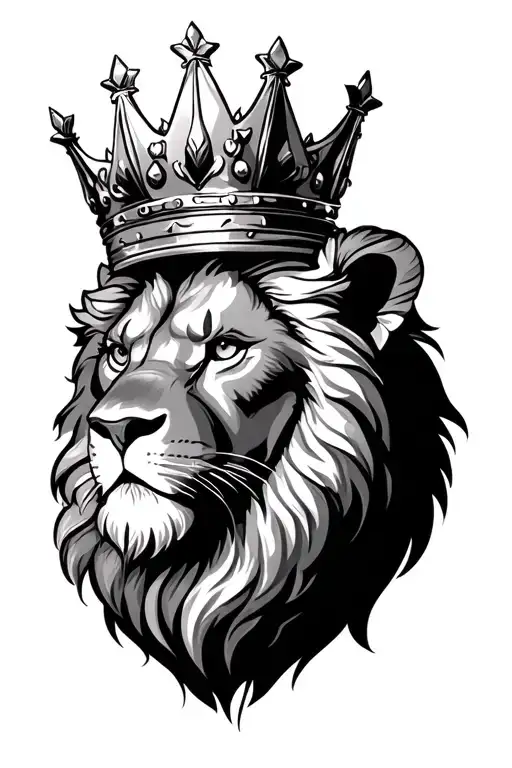 lion face wearing a crown tattoo design idea