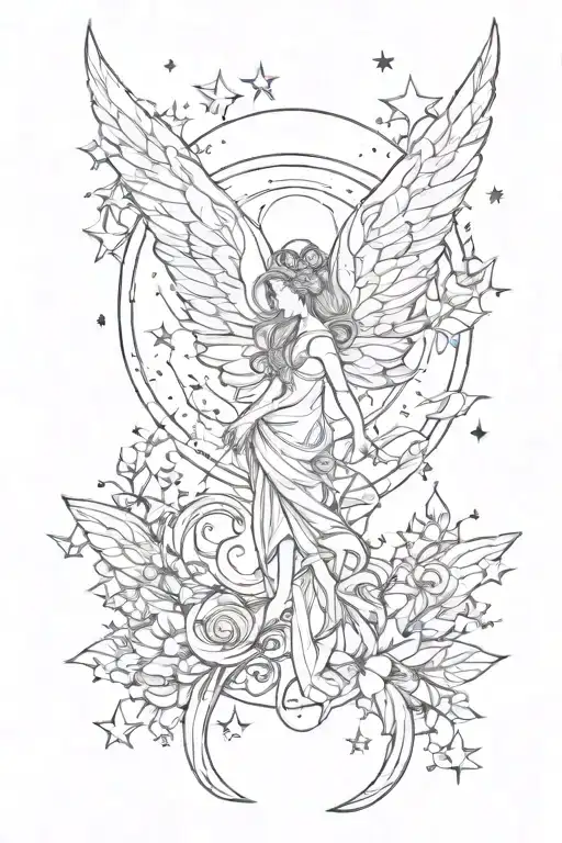 Fairy Wings with Moon and stars surrounding tattoo design idea