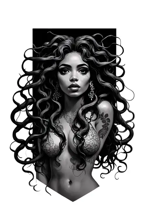 black women baddie medusa tattoo design idea