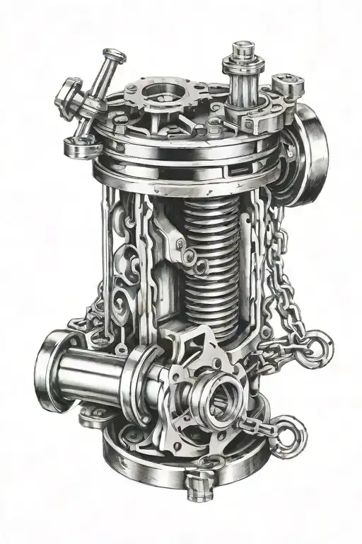piston with gear & chain wrapped tattoo design idea