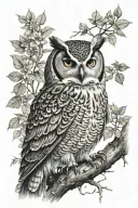 owl perched on a branch frontal view tattoo design idea