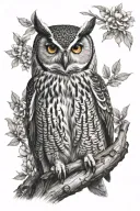 owl perched on a branch frontal view tattoo design idea