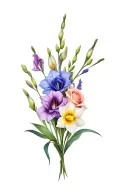 dainty bouquet of gladiolus, sweet pea, rose, daffodil with a little bit of color tattoo design idea