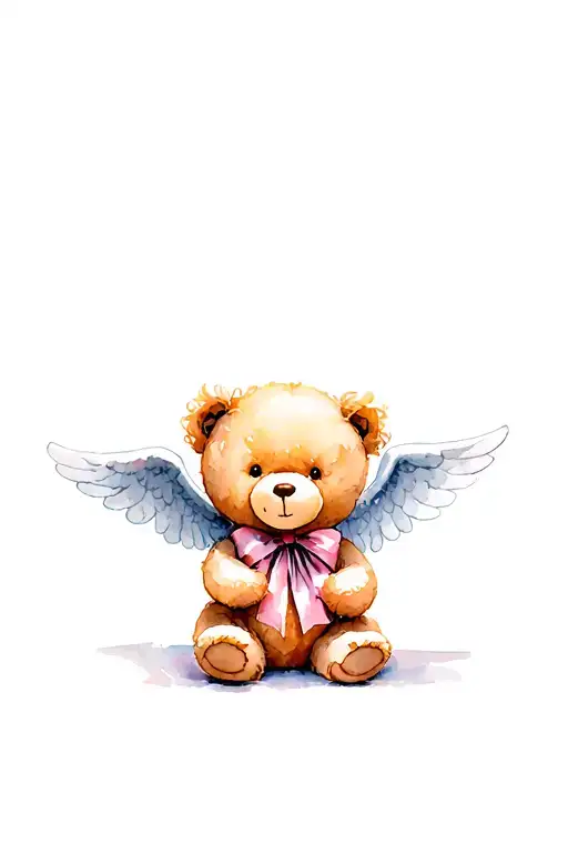 teddy bear with angel wigs and ribbon going tattoo design idea