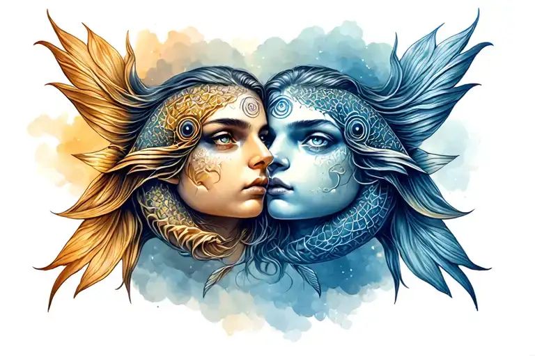gemini and pisces zodiac sign tattoo design idea