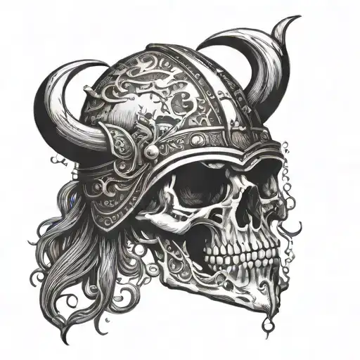 skull underwater with Viking helmet tattoo design idea