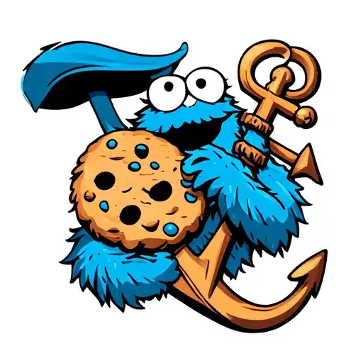 Cookie Monster wrapped with an anchor intertwined tattoo design idea