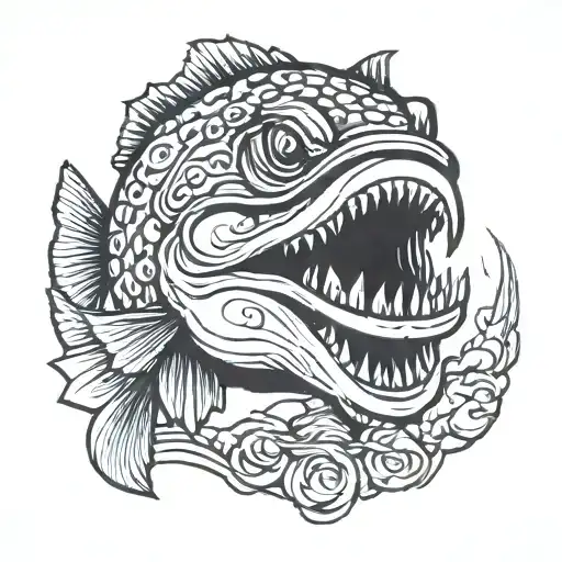 Northern pike face evil  tattoo design idea