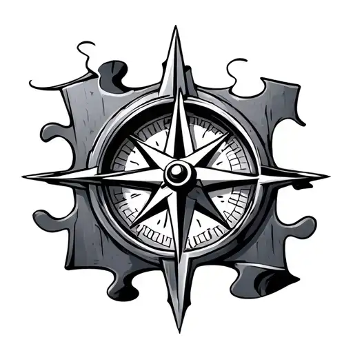 compass in puzzle piece tattoo design idea