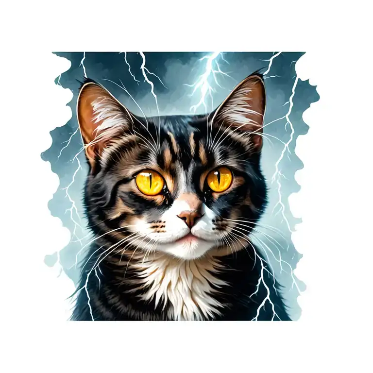 a single yellow eye of a cat in a thunderstorm tattoo design idea