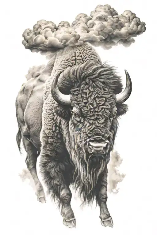Bison facing a thunderstorm tattoo design idea