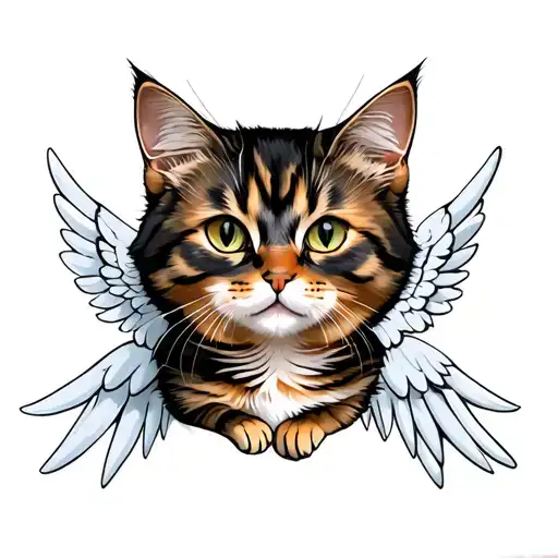 Scottish cat with angel wings tattoo design idea