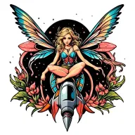 fairy riding on a rocket ship tattoo design idea