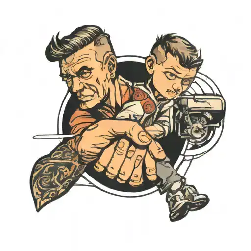 dad son holding hand automotive tattoo design idea