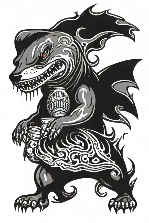 Hot sauce capsaicin shark dog tattoo design idea