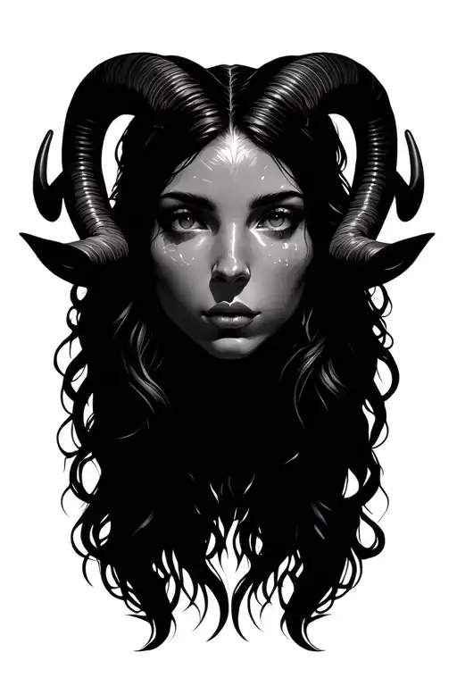 aries woman face with horn aries zodiac sign tattoo design idea