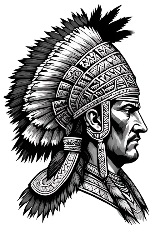 Aztec warrior and Spanish Conquistador face to face profiles tattoo design idea