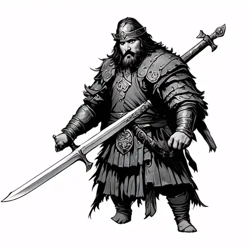 Scottish warrior with sword going tattoo design idea