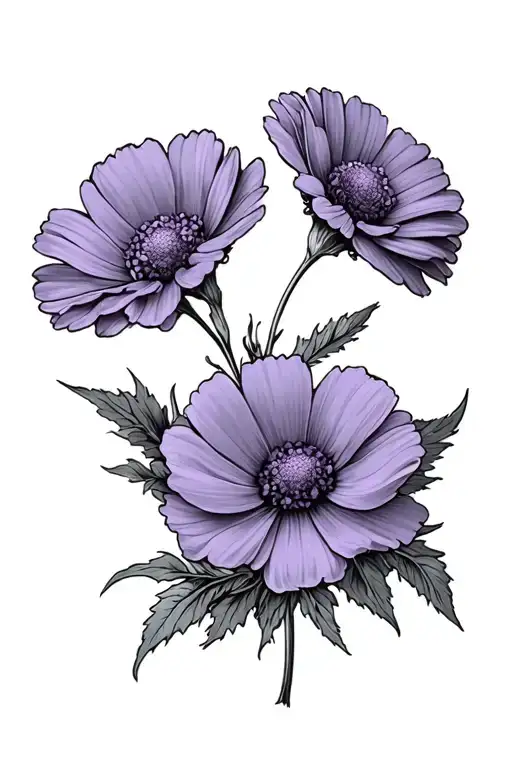 marigold violet primrose cosmos flowers tattoo design idea
