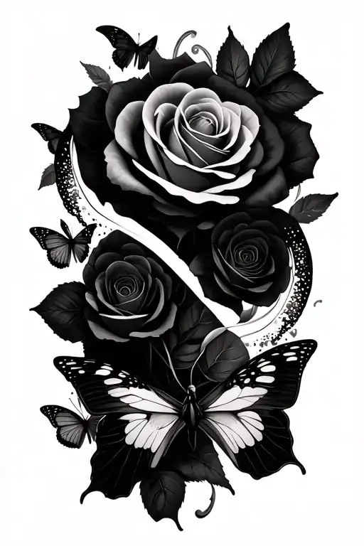 infinity symbol,  roses, butterflies  tattoo design idea