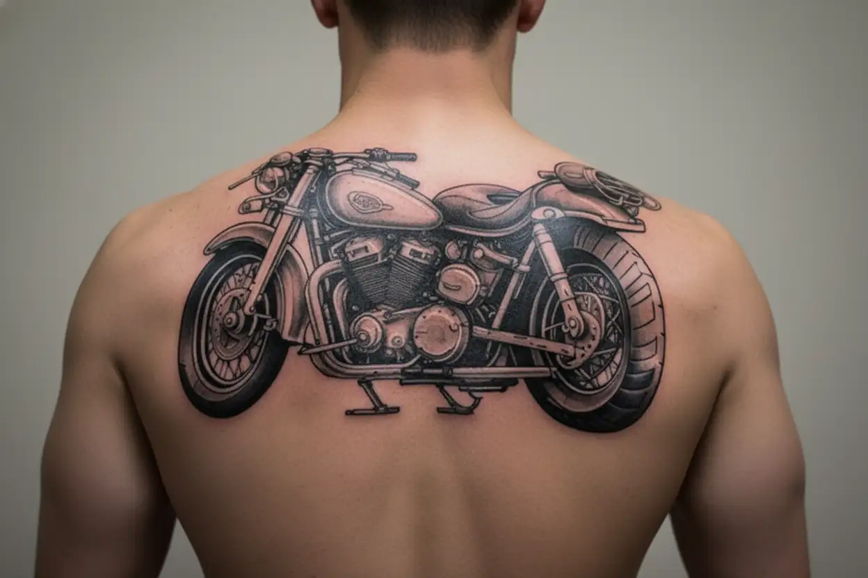 motorbike for dad heart tattoo design idea