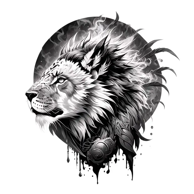 I want an Amazonian warrior India with a wild animal that has smoke effect tattoo design idea