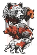 Three bears. The first one is cartoonish and kind. The second one is realistic and fierce. The third one is a dead gloomy skeleton. tattoo design idea