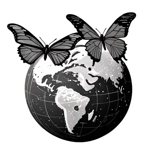 "to infinity and beyond " globe with two butterflies flying together tattoo design idea