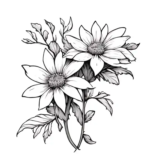 music notes combined with a white edelweiss flower behind them. small, no bigger than 3 inches minimalistic piece  tattoo design idea