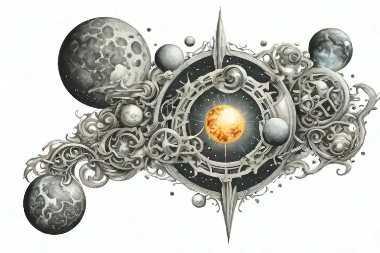 celestial bodies and power tattoo design idea