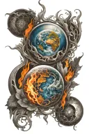 Fire earth and air elements intertwined tattoo design idea