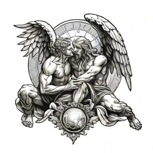 fallen angel lucifer and atlas holding the world tattoo design idea