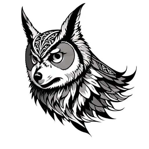 Nordic owl wolf tattoo design idea