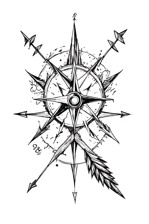 sketch arrow and compass tattoo design idea