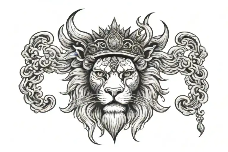 Crowned Lion Face Design: Focus tattoo design idea