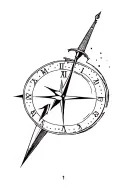 broken sword, clock with compass tattoo design idea