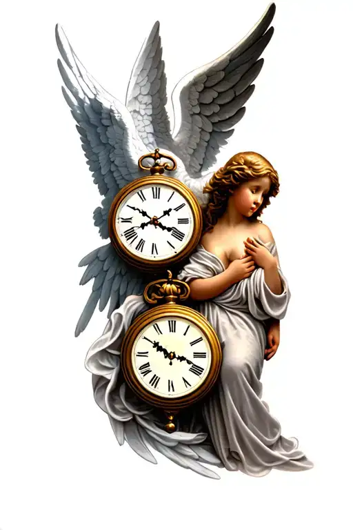 Two clocks with angel with wings tattoo design idea