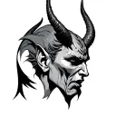 Devil whispering to the ear tattoo design idea