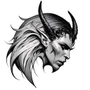 Devil whispering to the ear tattoo design idea