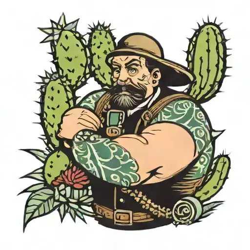 angry seaman hugging a cactus tattoo design idea