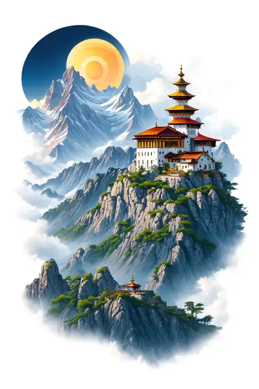 sapanta peri monastery and mountain range made tattoo design idea